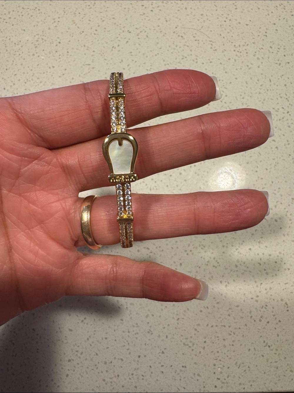 Gold-Tone Mother of Pearl & Crystal Bracelet